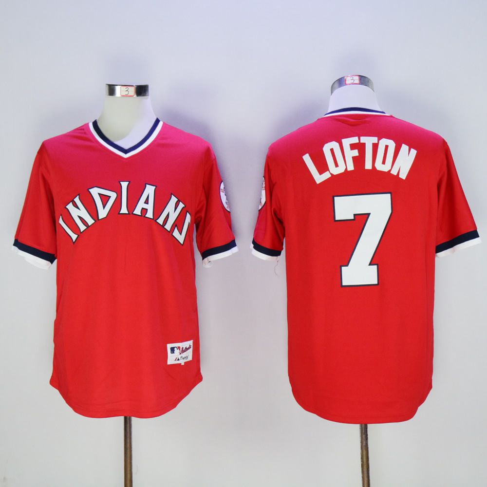 Men Cleveland Indians #7 Lofton Red Throwback 1976 MLB Jerseys->youth mlb jersey->Youth Jersey